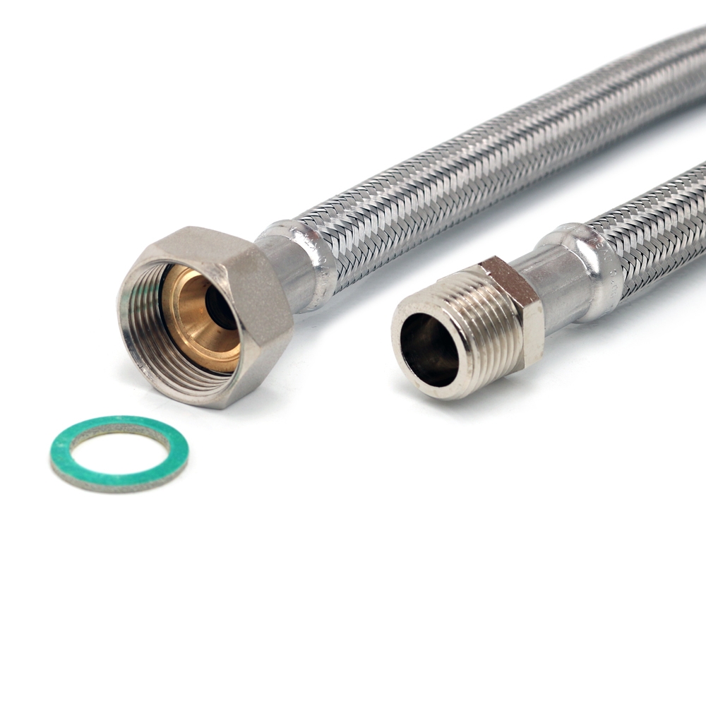 Panzerschlauch 3/4 Zoll ÜM x 1/2 Zoll AG hochflexibel,  Flexschlauch DN13 für Trinkwasser