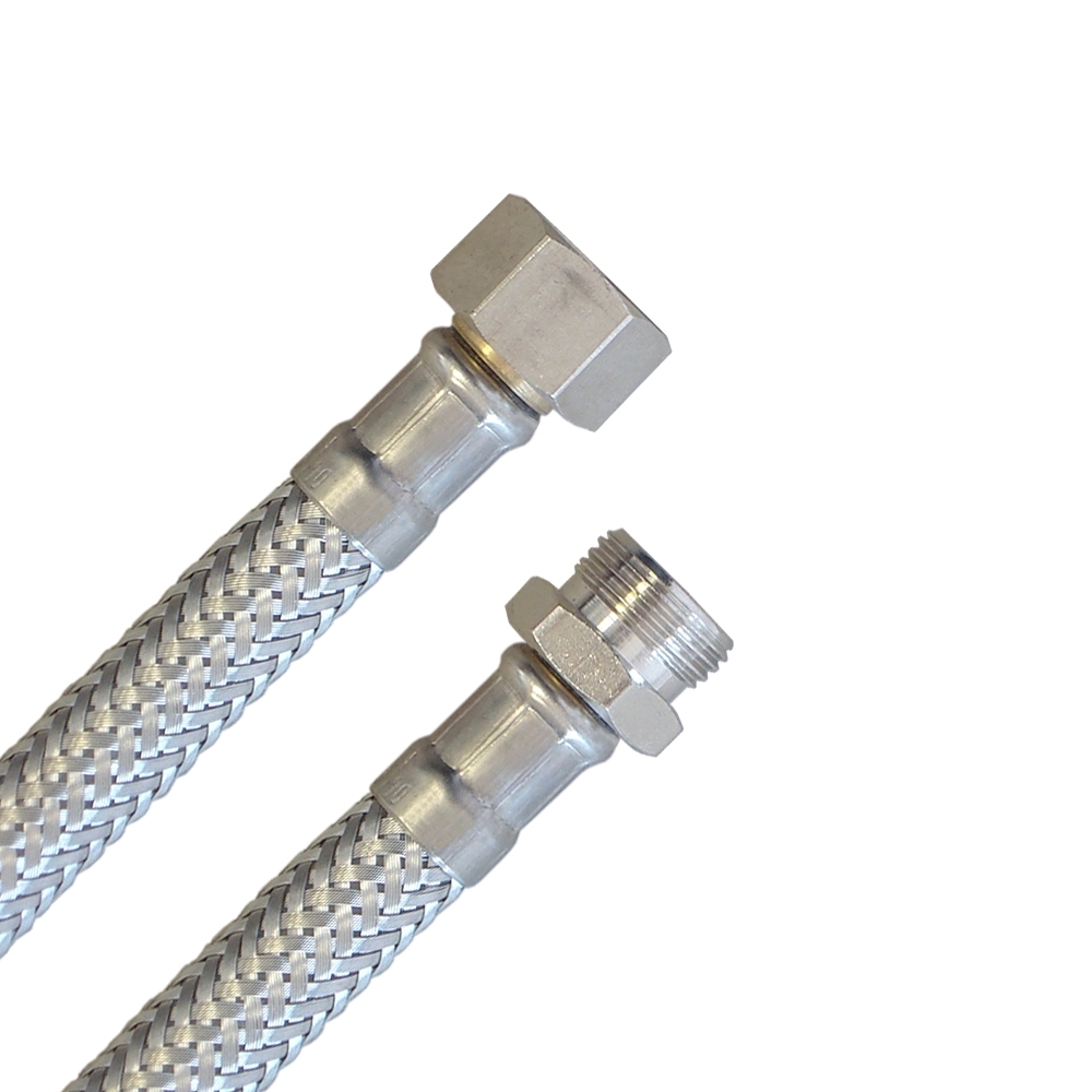Panzerschlauch 3/8"ÜM x 3/8"AG, Flexschlauch DN8 für Sanitär mit Trinkwasserzulassung