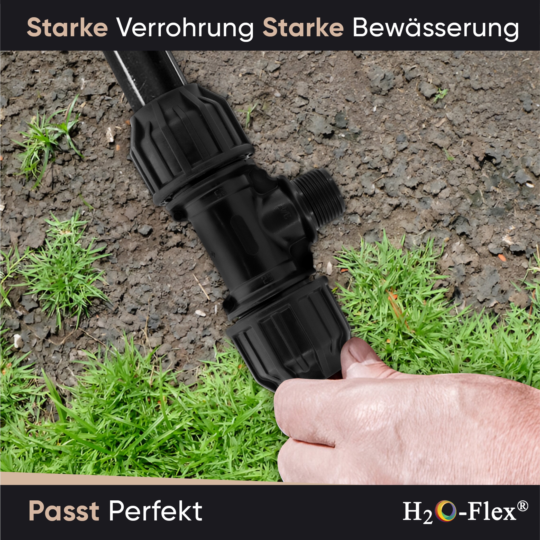 25er PP Klemmfitting T-Stück mit 1" Außengewinde für PE Rohr – Bild 5