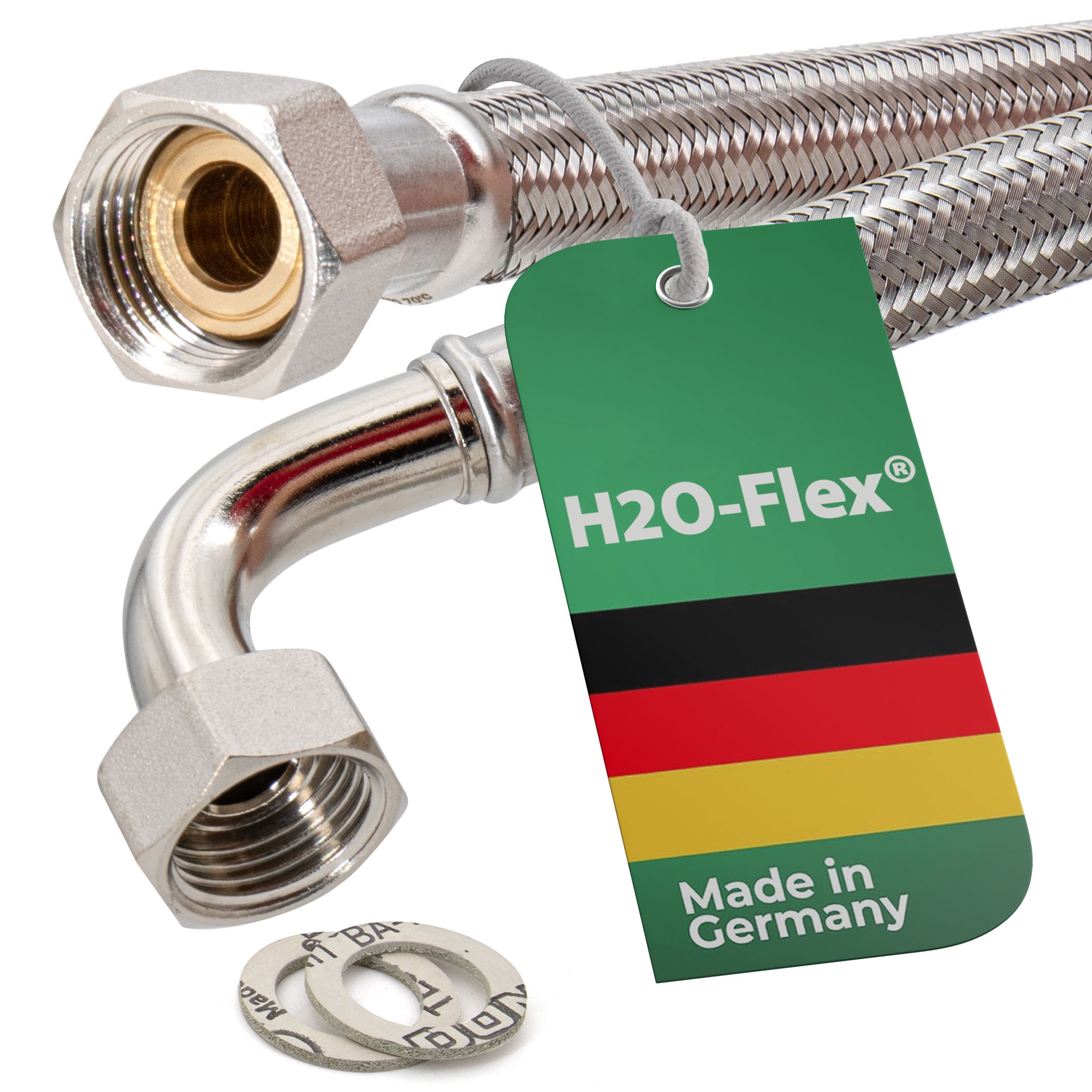 Flexschlauch 1/2"ÜM x 1/2"Bogen für Trinkwasser, DN13, Inliner HDPE, PN10, -15 bis 70°C