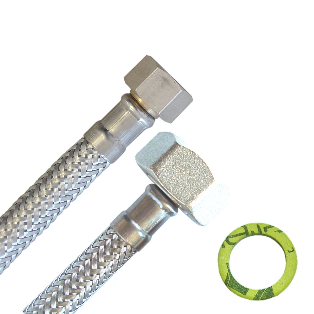 Panzerschlauch DN8, Geflecht VA, 3/8"ÜM x  3/4"ÜM, Seele HDPE, DVGW (W543), PN10, -15 - 70°C, 1000mm – Bild 1