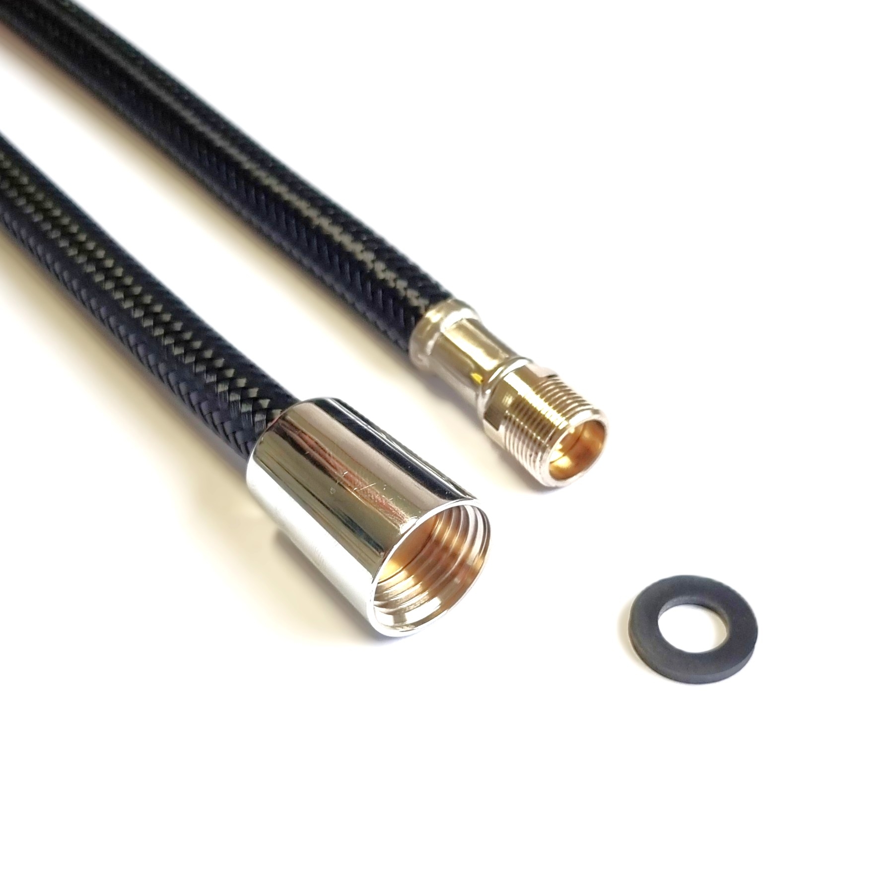 Brauseschlauch 1/2"Konus x M15x1AG drehbar für Trinkwasser, Nylon Geflecht, PN10, bis 70°C, 2000mm – Bild 1