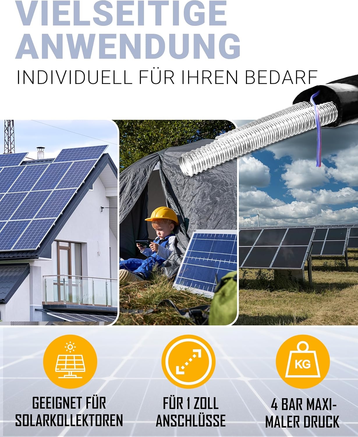 DN20 (1") Solarrohr Solarleitung Edelstahlwellrohr mit 13mm EPDM Isolierung, 25m – Bild 4