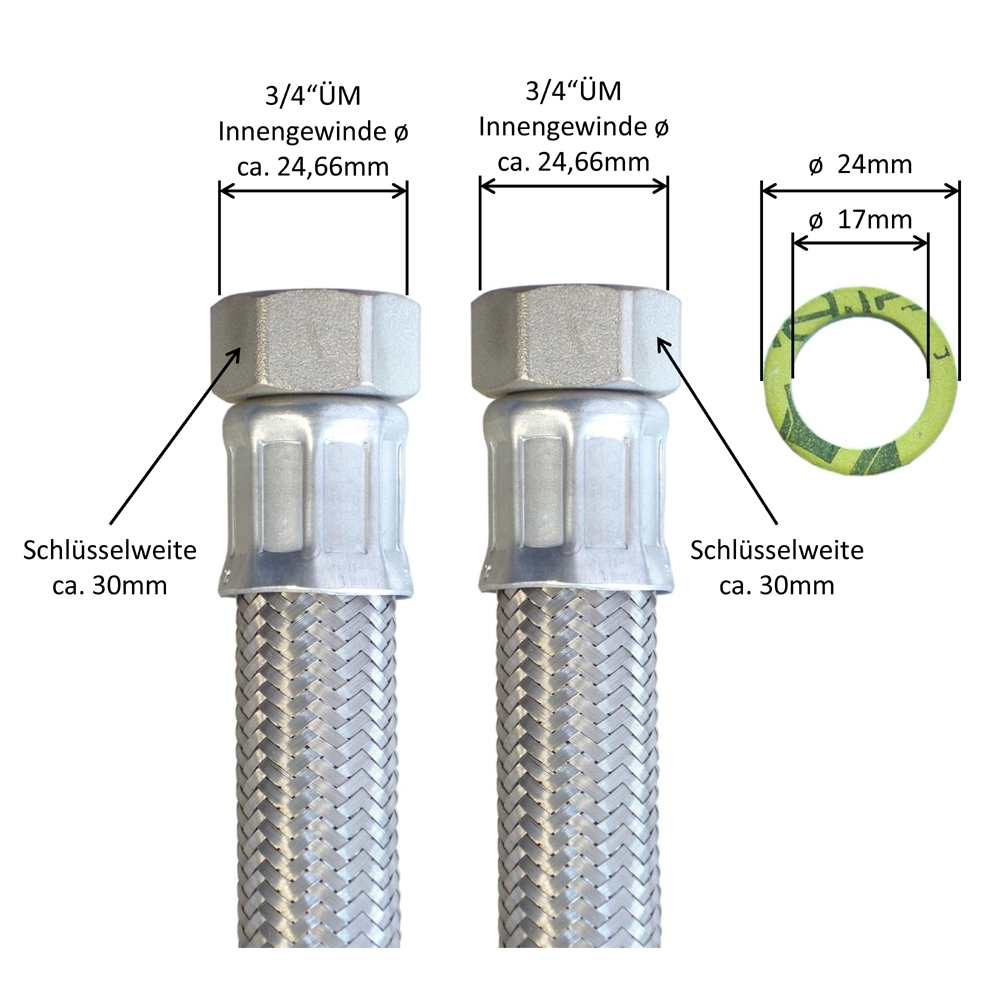 Panzerschlauch bds.3/4"ÜM, Edelstahlumflechtung, PN10, DN19, -20 - 90°C, EPDM Inliner, 2500mm – Bild 2