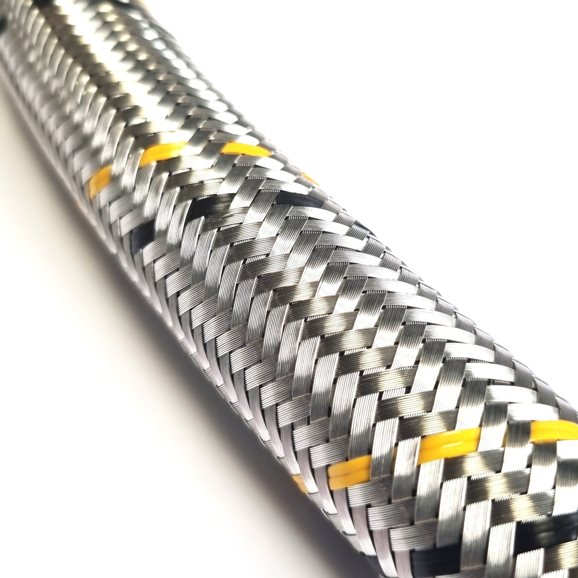 Saug-/Druckschlauch DN32, Geflecht VA, Seele HDPE, 1 1/4"ÜM x ÜM Bogen, -15 bis 80°C, PN10, 500mm – Bild 3