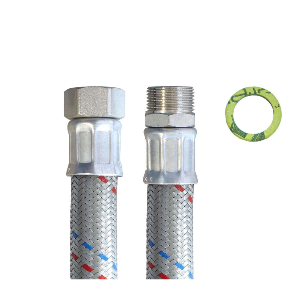 Flexschlauch 3/4"ÜM x 3/4"AG, DN19, Inliner EPDM, Geflecht verzinkt, PN10, -20 bis 90°C, 20cm – Bild 4