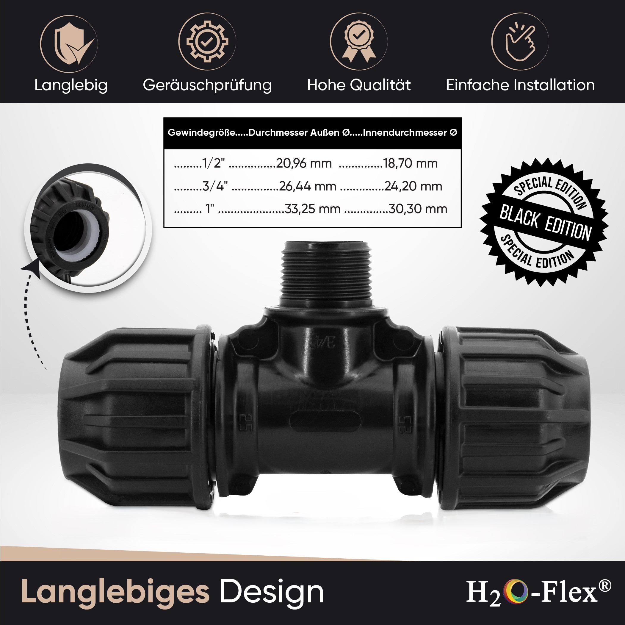 PP Klemmfitting T-Stück mit Außengewinde für PE Rohr