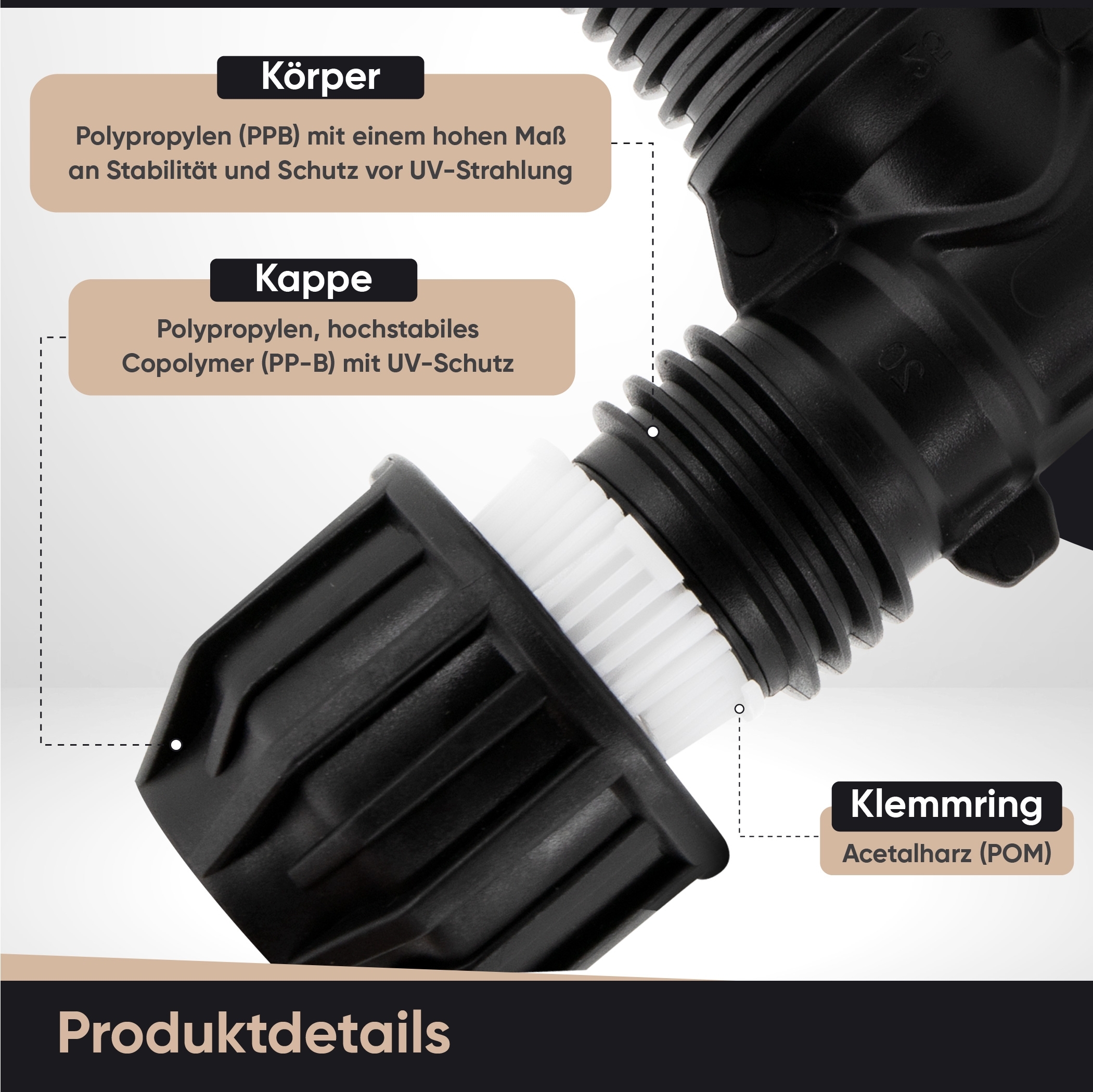 25 - 20 - 25 PP Klemmfitting T-Stück Mittelabgang reduziert für PE Rohr – Bild 3