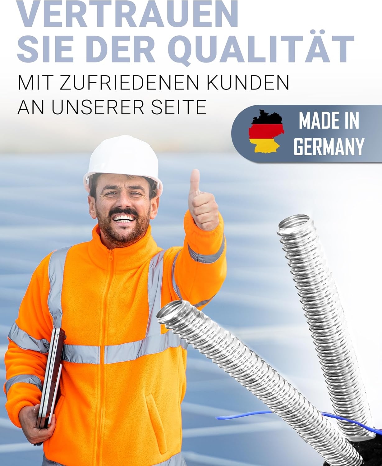 DN16 (3/4") Solarrohr Solarleitung Edelstahlwellrohr mit 13mm EPDM Isolierung, 5m-25m, Verschraubung – Bild 5