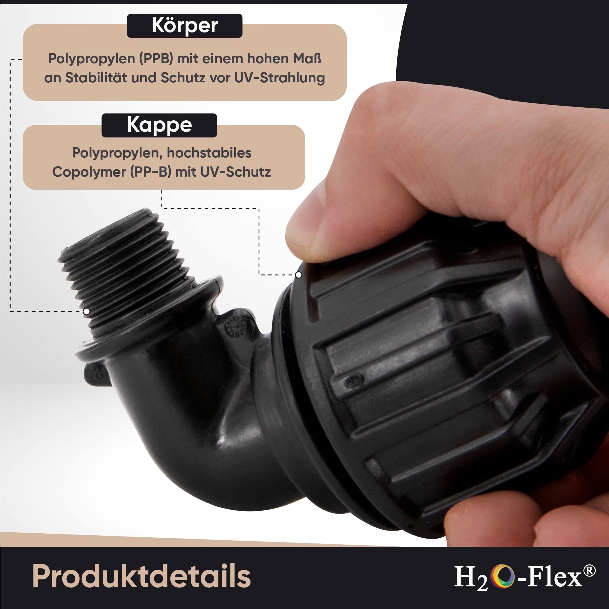 20er PP Klemmfitting Bogen / 90° Winkel mit 1/2" Außengewinde für PE Rohr – Bild 3