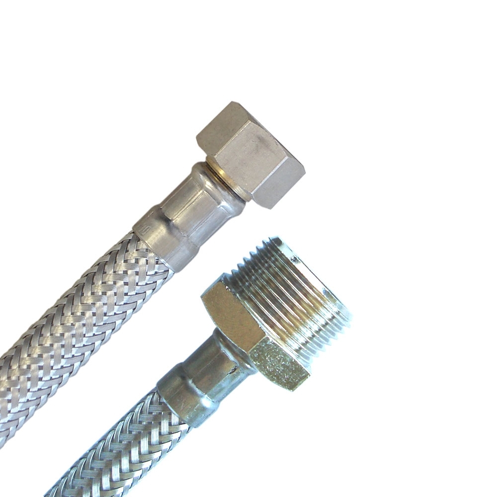 Panzerschlauch DN08, 3/8"ÜM x 3/4"AG, Seele HD-PE, DVGW, KTW A, W270, PN10, -20 bis 80°C, 100mm – Bild 1