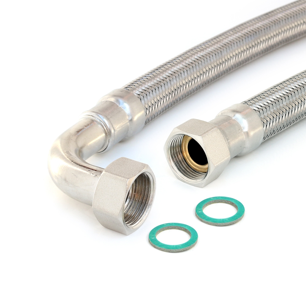 DN19 Panzerschlauch 3/4"ÜM x 3/4"ÜM Bogen für Trinkwasser, Seele HDPE, PN10, -15 - 70°C – Bild 1