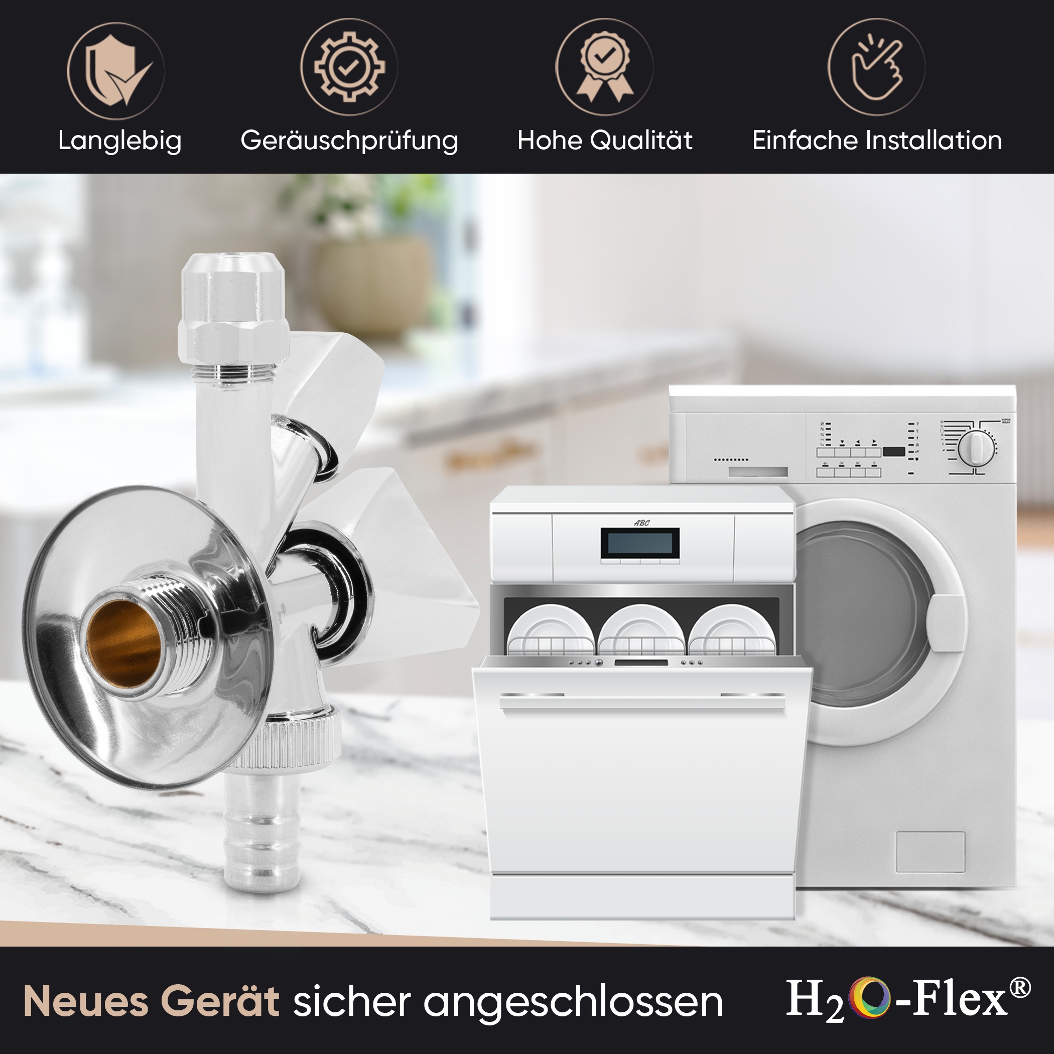 Kombi-Eckventil 1/2"AG x 10mm x 3/4"AG, Geräteventil mit Schlauchverschraubung und Rückflussverhinde – Bild 5