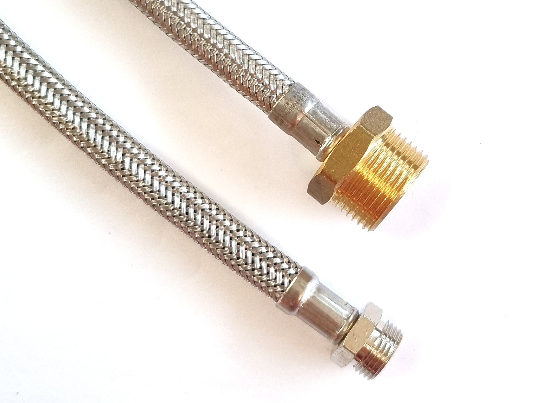 DN08 Panzerschlauch 3/8"AG x 3/4"AG für Trinkwasser, Geflecht VA, Seele HDPE, PN10, bis 70°C – Bild 2