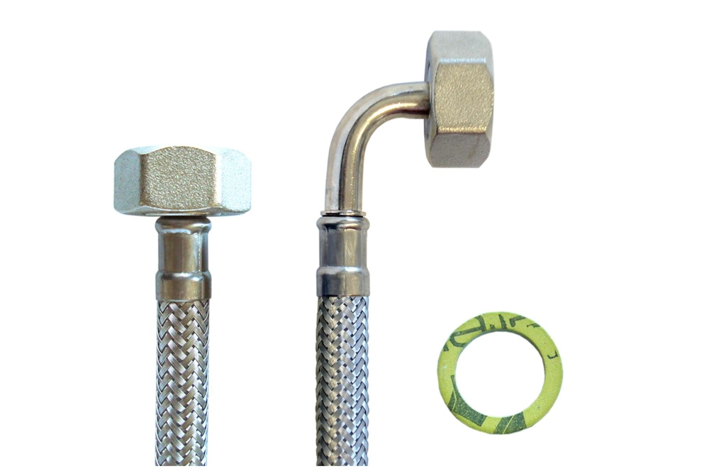 DN08 Panzerschlauch 3/4"ÜM x 3/4"ÜM Bogen für Trinkwasser, Seele HDPE, PN10, -15bis 70°C – Bild 4