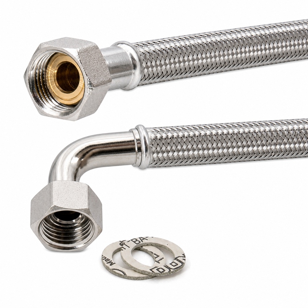 Flexschlauch 1/2"ÜM x 1/2"Bogen für Trinkwasser, DN13, Inliner HDPE, PN10, -15 bis 70°C, 70cm – Bild 1
