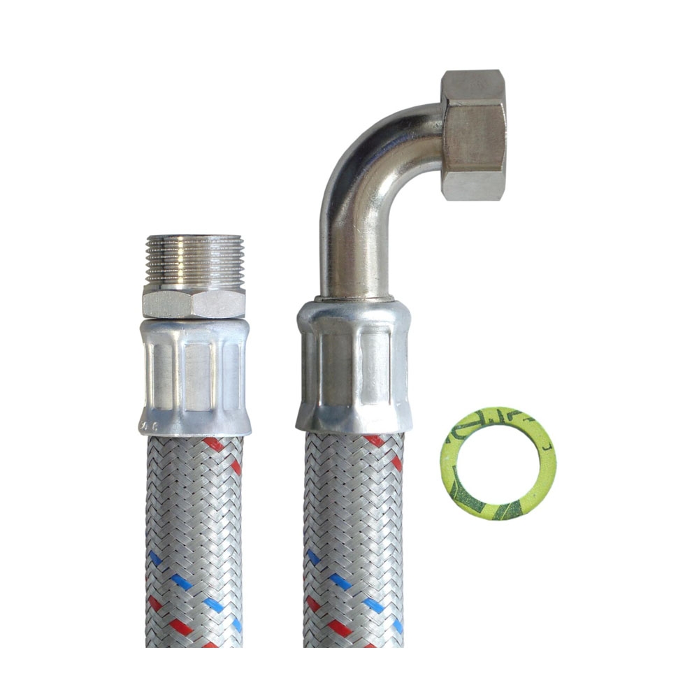 Panzerschlauch 3/4"AG x 3/4"ÜM Bogen, Flexschlauch DN19 für Heizung – Bild 4