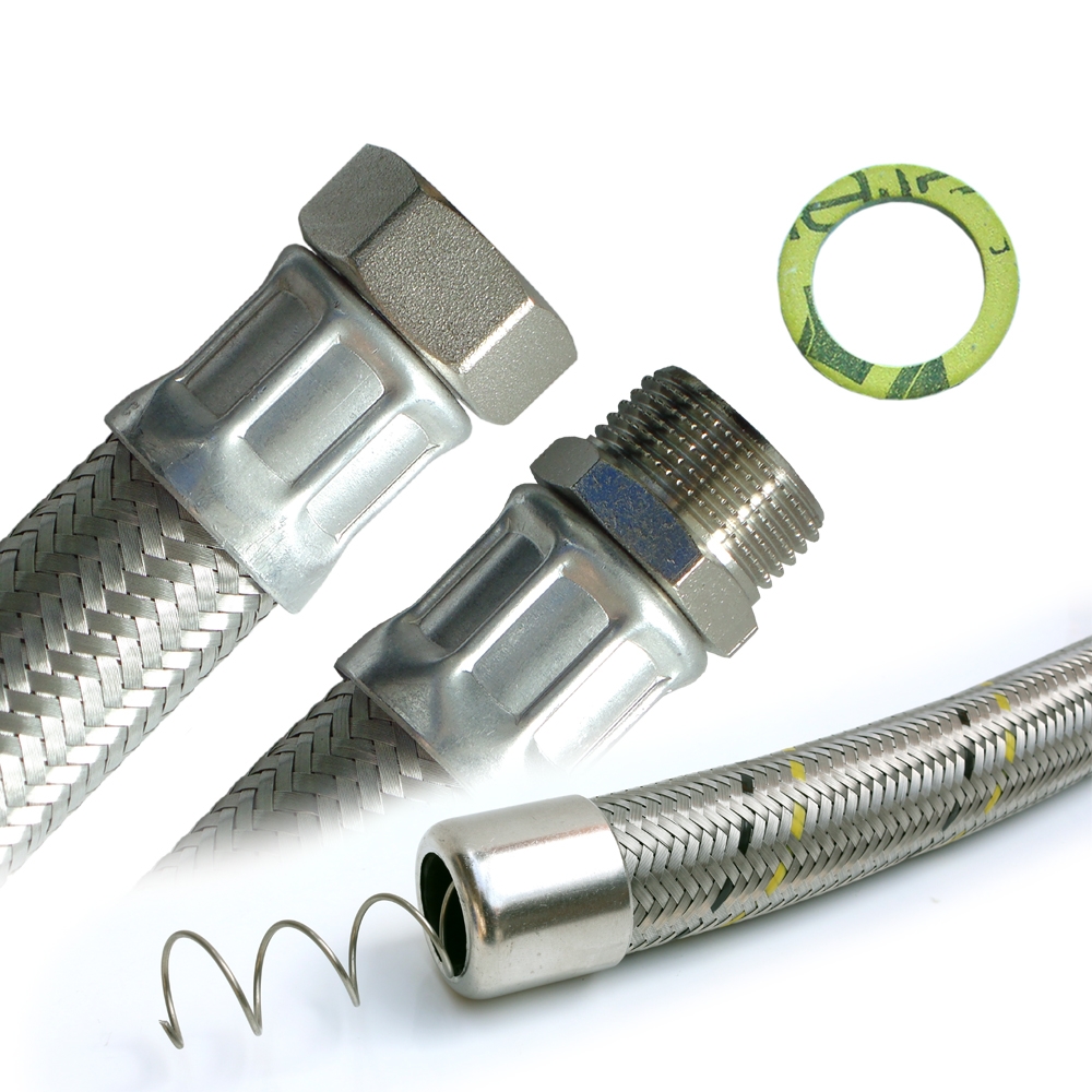 Saug-/Druckschlauch DN32, Geflecht VA, Seele HDPE, 1 1/4"ÜM x 1 1/4"AG, -15 bis 80°C, PN6, Saug-/Druckschlauch DN32, Geflecht VA, Seele HDPE, 1 1/4"ÜM x 1 1/4"AG, -15 bis 80°C, PN6,