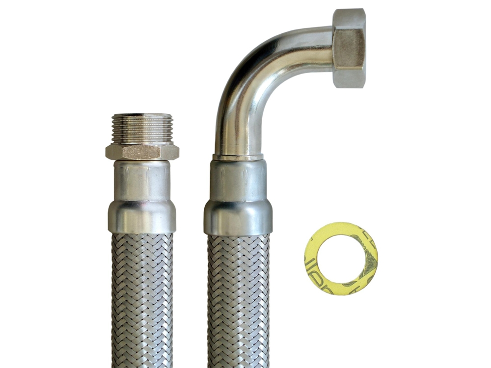 Panzerschlauch DN25 für Trinkwasser, Seele HDPE, DVGW, -15 - 75°C, PN10, 1"AG x 1"ÜM Bogen, 300mm – Bild 4