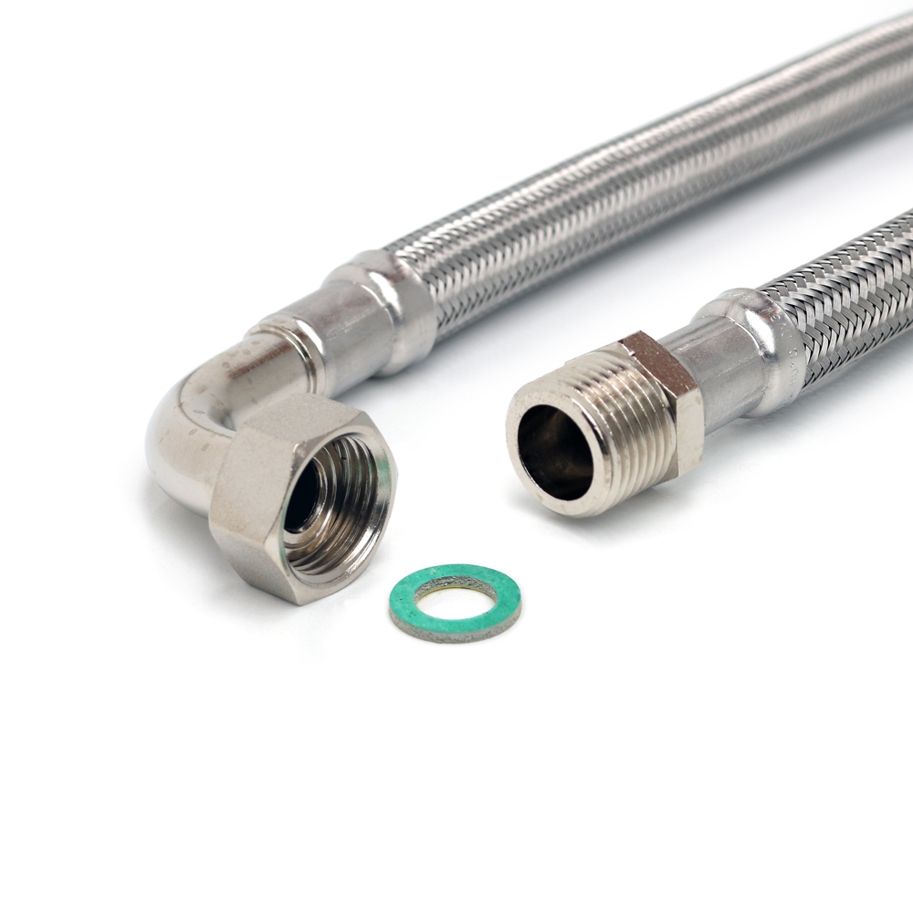 Panzerschlauch DN13 für Trinkwasser, 1/2"AG x 1/2"ÜM 90°Bogen, PN10, -20 - 70°C, DVGW, 800mm – Bild 2