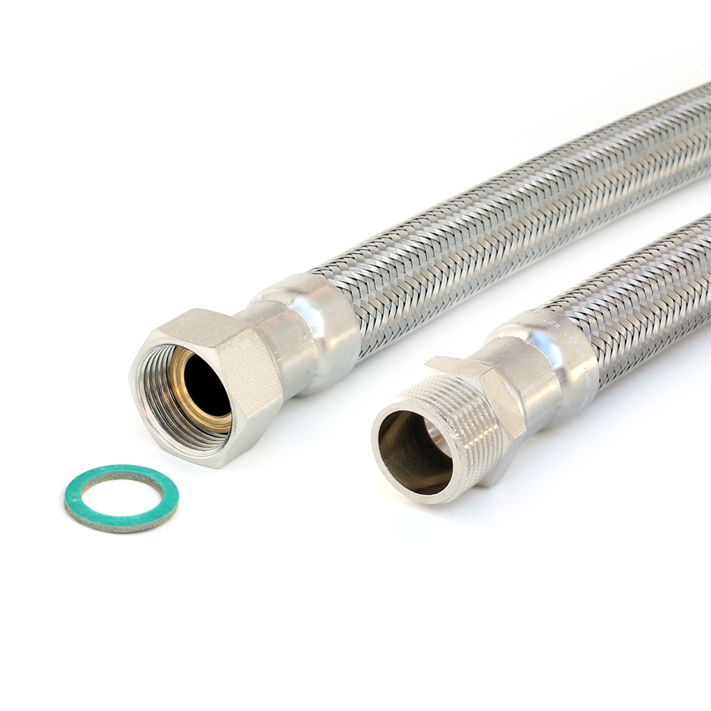 Panzerschlauch DN19 Trinkwasser, 3/4"ÜM x 3/4"AG, Geflecht VA, Seele HDPE, DVGW, -15 - 70°C, 6000mm – Bild 1