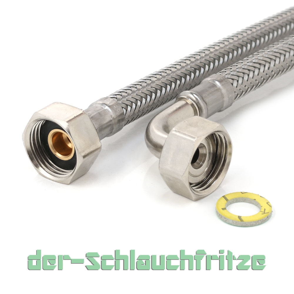 Panzerschlauch 1/2"ÜM x 1/2"ÜM Bogen (DN8) für Trink- oder Nutzwasser