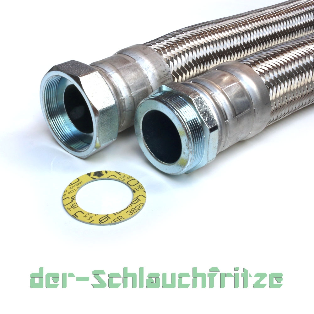 Panzerschlauch DN60, Geflecht verzinkt, Seele EPDM, 2 1/2"ÜM x 2 1/2"AG, -20 bis 90°C, PN4, 500mm