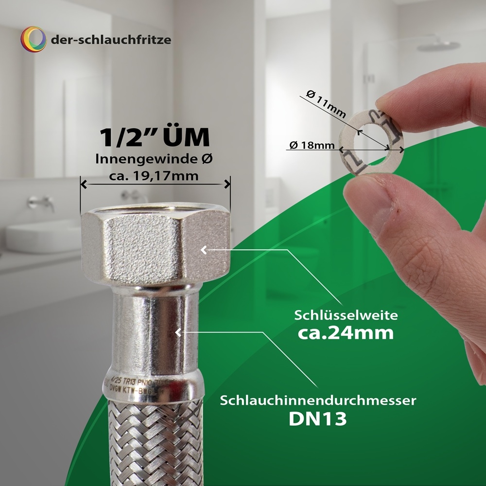 Flexschlauch 1/2"ÜM x 1/2"ÜM für Trinkwasser, DN13, Inliner HDPE, PN10, -15 bis 70°C, 1cm – Bild 3