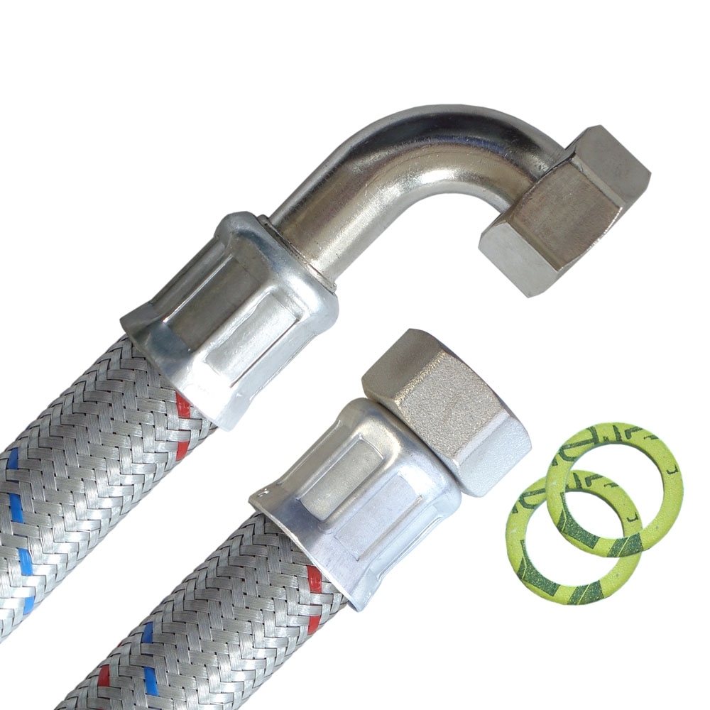 Panzerschlauch 3/4"ÜM x 3/4"ÜM Bogen, Flexschlauch DN19 für Heizung – Bild 1