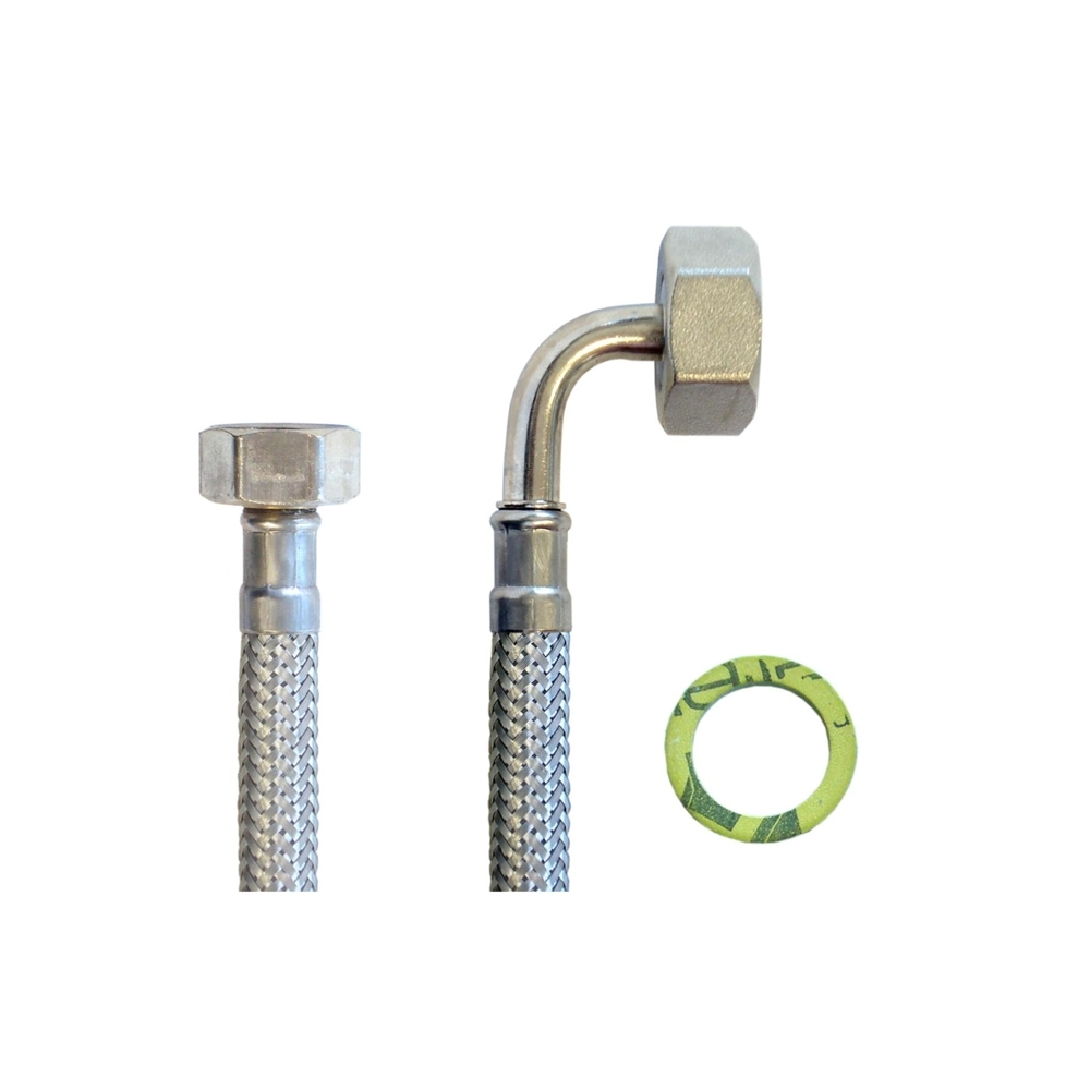 Panzerschlauch 1/2"ÜM x 3/4"ÜM Bogen, Flexschlauch DN8 für Sanitär mit Trinkwasserzulassung – Bild 4