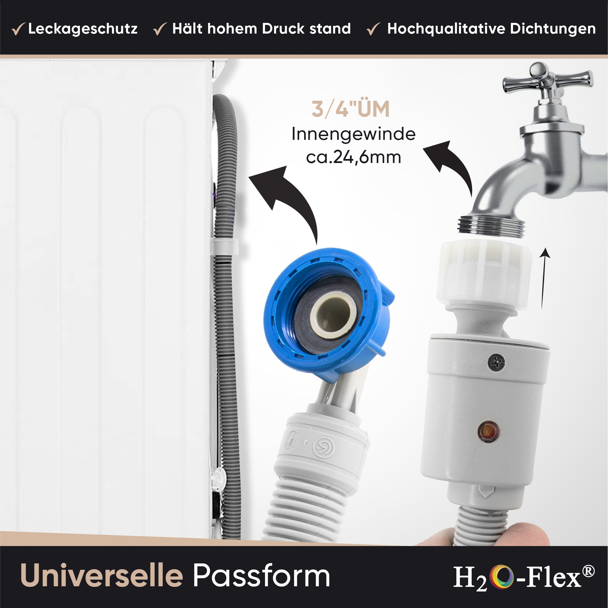 2,5m Aquastop-Schlauch, 3/4"ÜM x 3/4"ÜM mit Bogen, Zulaufschlauch für die Waschmaschine – Bild 4
