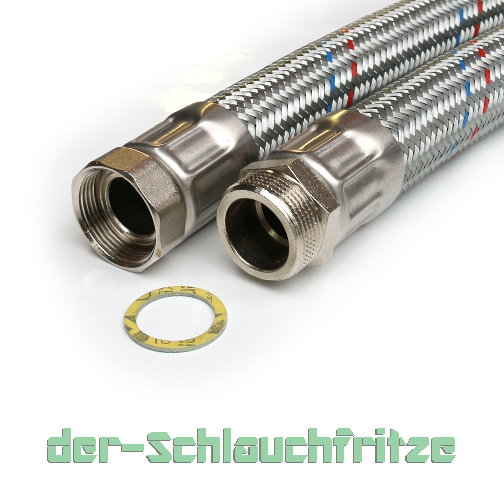 Panzerschlauch DN32 für Nutzwasser, Geflecht verzinkt, 1 1/4"ÜM x 1 1/4"AG, PN10, -20 bis 90°C – Bild 1