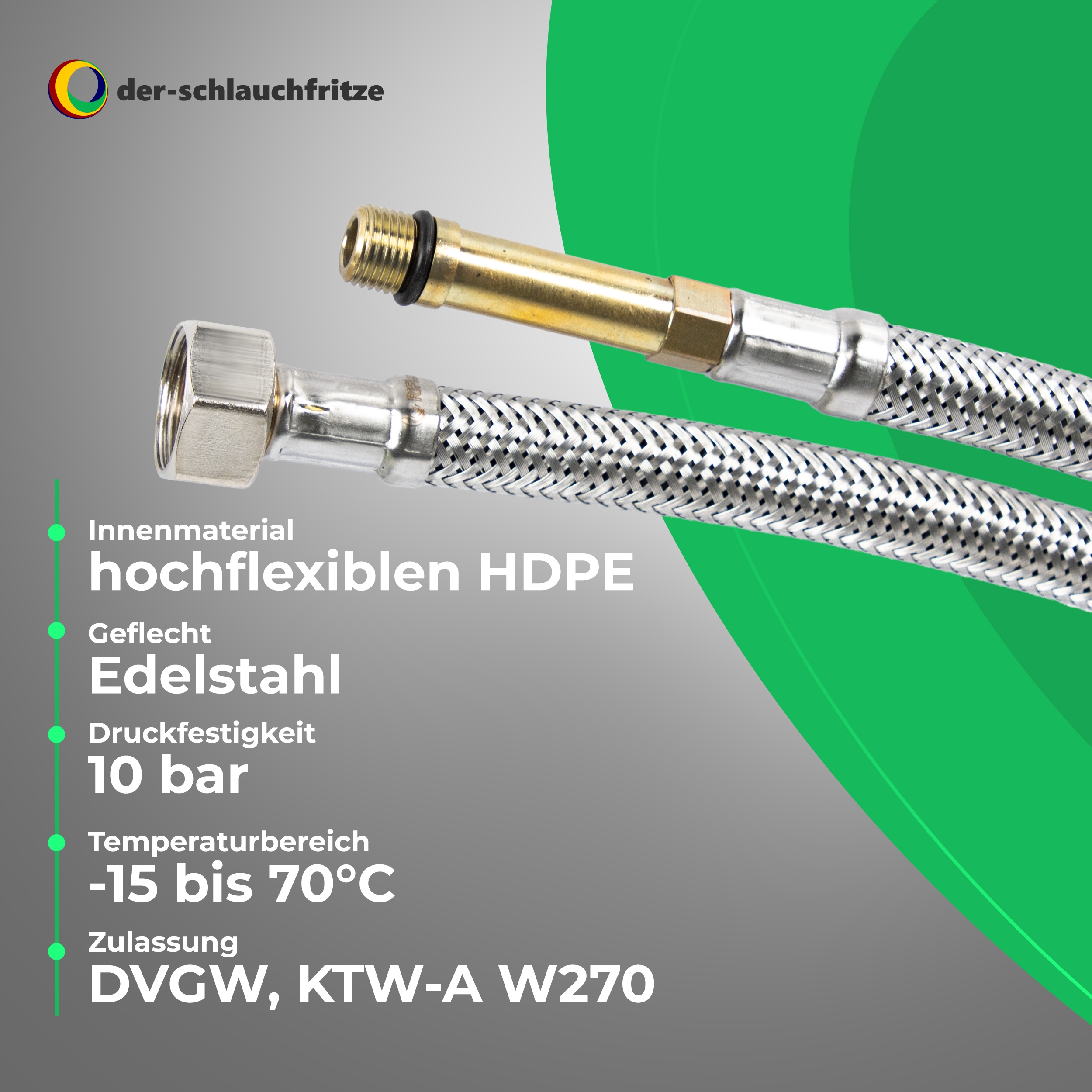 2er Set DN08 Flexschlauch 3/8"ÜM x M10 x 1 lang für Trinkwasser, PN10,-15 bis 70°C, 20cm – Bild 3