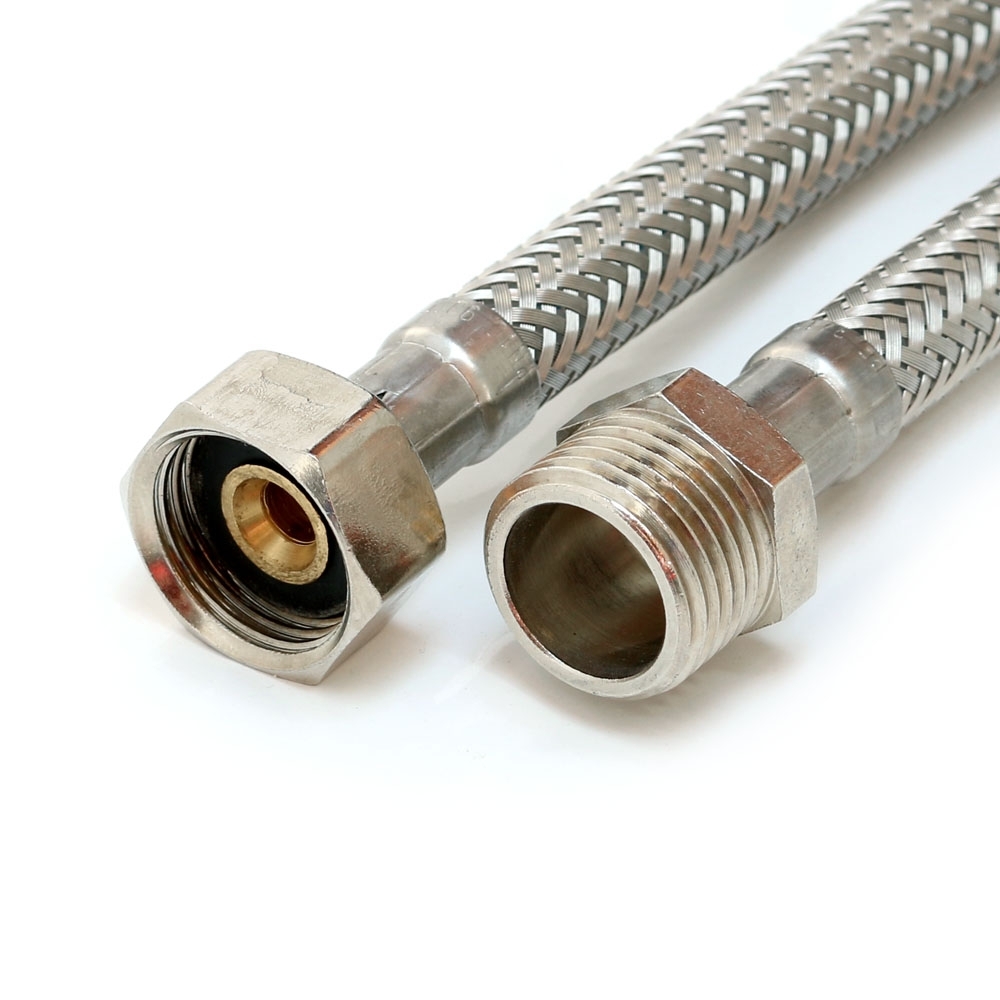 Flexschlauch 1/2"ÜM x 1/2"AG, Panzerschlauch DN8 für Sanitär mit Trinkwasserzulassung