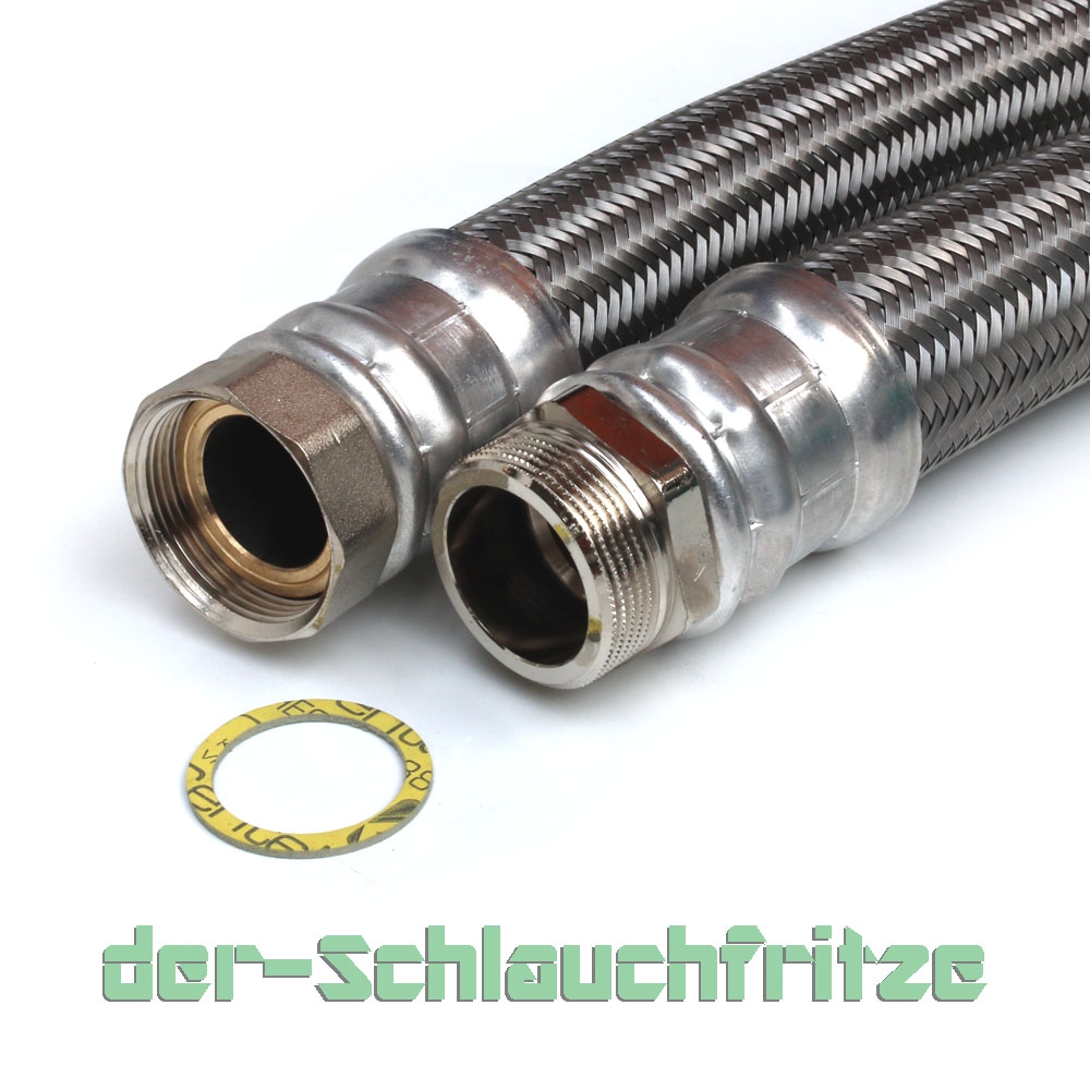 Panzerschlauch DN40, Umflechtung VA, Seele EPDM, 1 1/2"ÜM x 1 1/2"AG, -20 bis 90°C, PN6,
