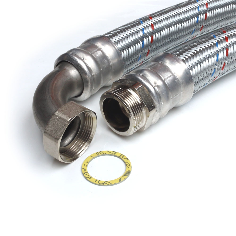 Panzerschlauch DN50, Geflecht verzinkt, Seele EPDM, 2"AG x 2"ÜM Bogen, -20 bis 90°C, PN4, 2000mm