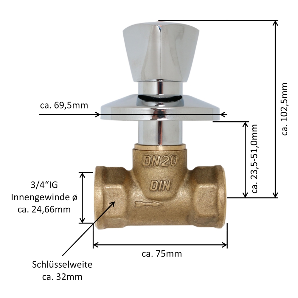 Unterputzventil bds.3/4" Innengewinde mit Rosette und Montageschutz – Bild 3