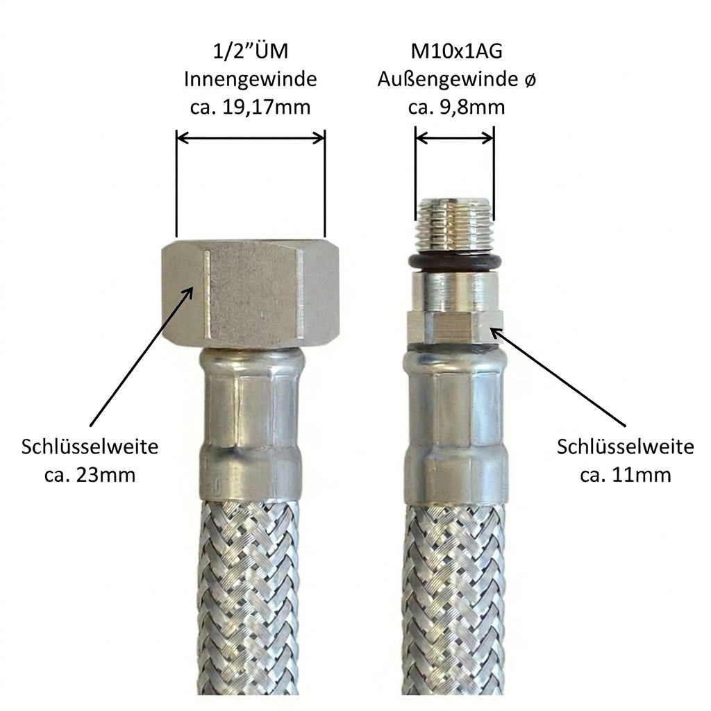 Flexschlauch 1/2"ÜM x M10 x 1 AG für Trinkwasser, DN08, Inliner HDPE, PN10,-15 bis 70°C, 20cm – Bild 2