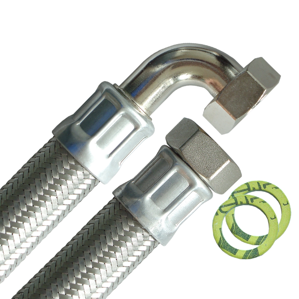 Flexschlauch 1"ÜM x 1"ÜM Bogen, DN25, Inliner EPDM, Geflecht VA, PN10, -20 bis 90°C, 1,5m – Bild 2