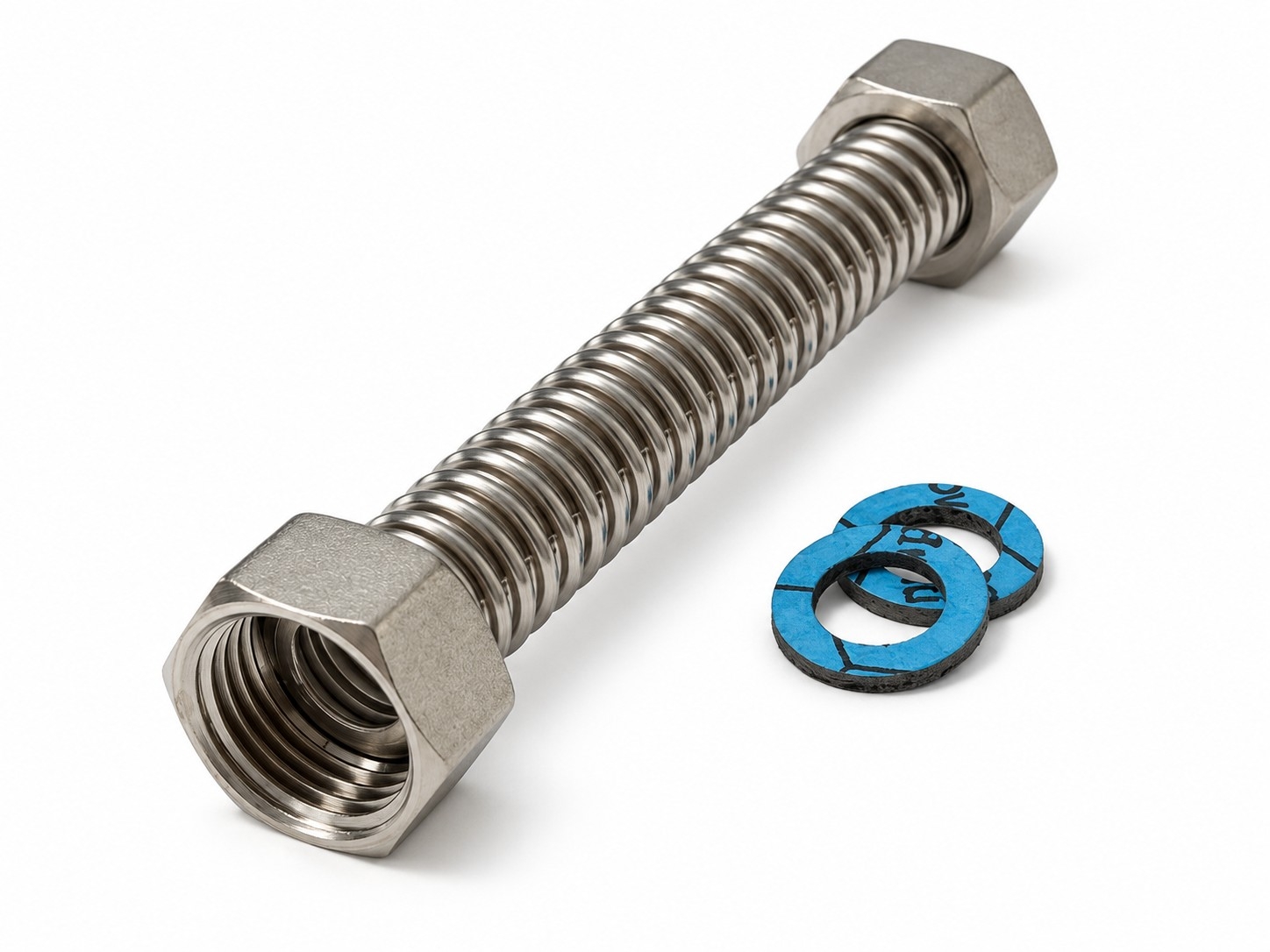 1/2" Edelstahlwellrohr DN12 fertig montiert beidseitig 1/2"Überwurfmutter, 1,00m