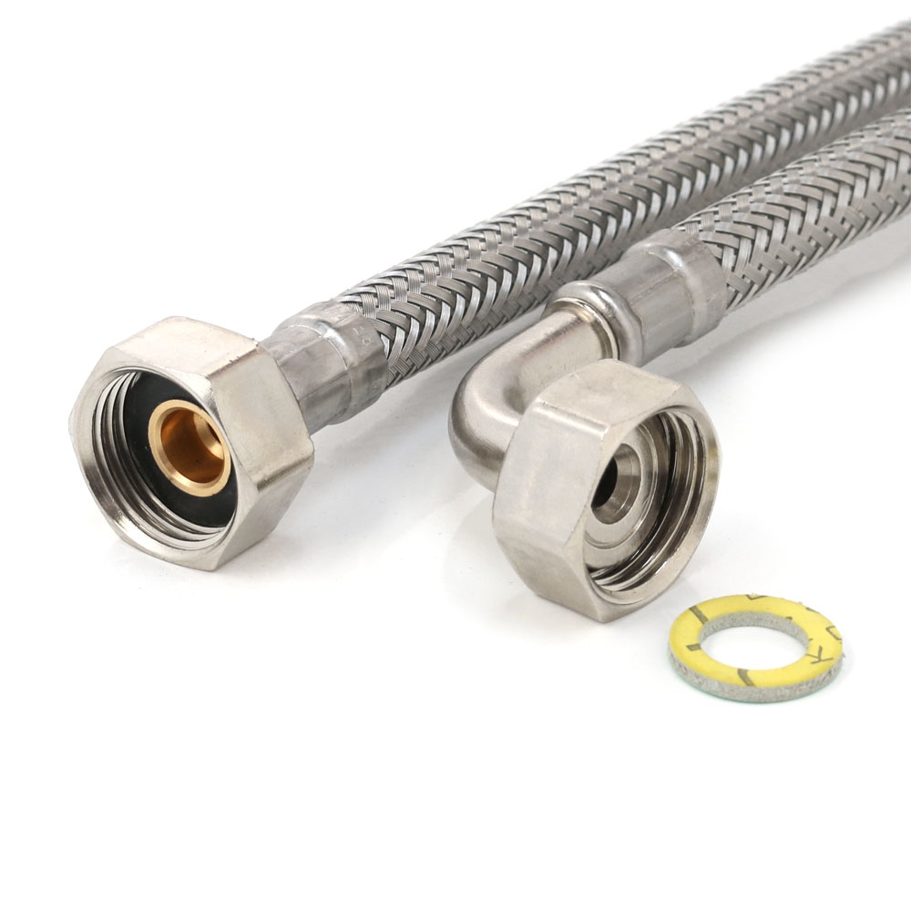 Panzerschlauch 1/2"ÜM x 1/2"ÜM Bogen (DN8) für Trink- oder Nutzwasser