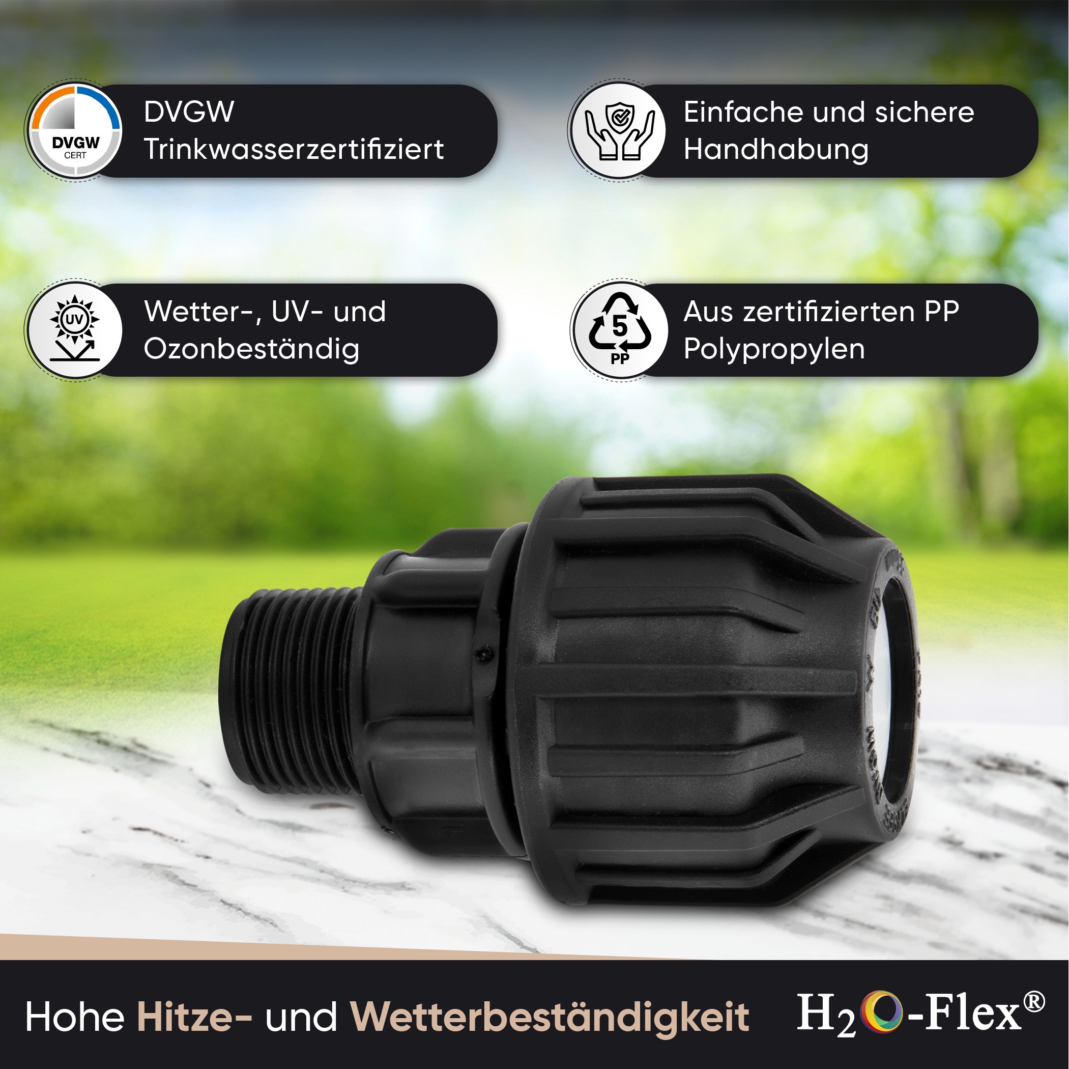 25er PP Klemmfitting mit 1" Außengewinde für PE Rohr – Bild 4