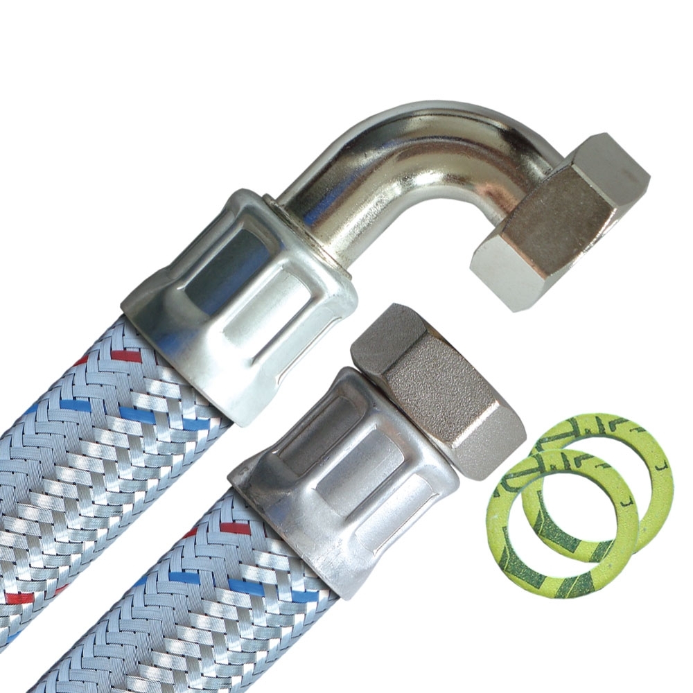 Panzerschlauch DN25, Geflecht verzinkt, PN10, EPDM Inliner, 1"ÜM x 1"ÜM Bogen, -20 bis 90°C, 300mm – Bild 2