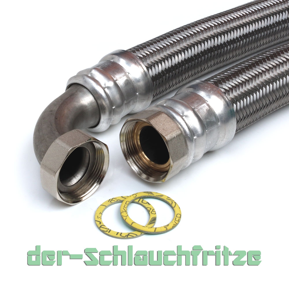 Panzerschlauch DN40, Geflecht VA, Seele EPDM, 1 1/2"ÜM x 1 1/2"ÜM Bogen, -20 bis 90°C, PN6, 500mm – Bild 2