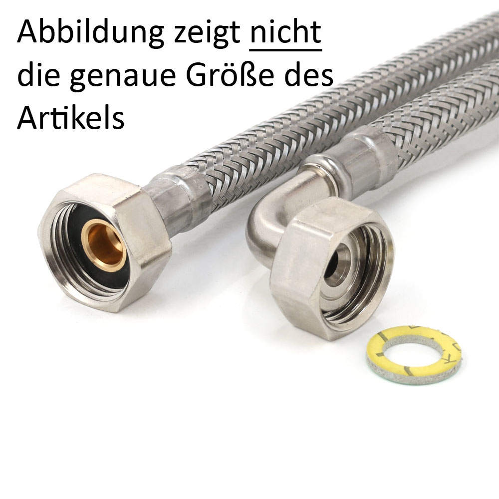 Anfertigung Flexschlauch 3/4"ÜM x 1/2"ÜM Bogen, Panzerschlauch DN8 Sanitär mit DVGW-Zulassung