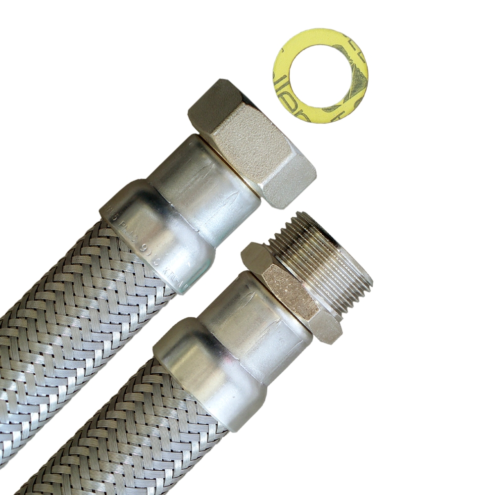 Panzerschlauch DN25 für Trinkwasser, Geflecht VA, 1"ÜM x 1"AG, Seele HDPE, -15 - 70°C, PN10