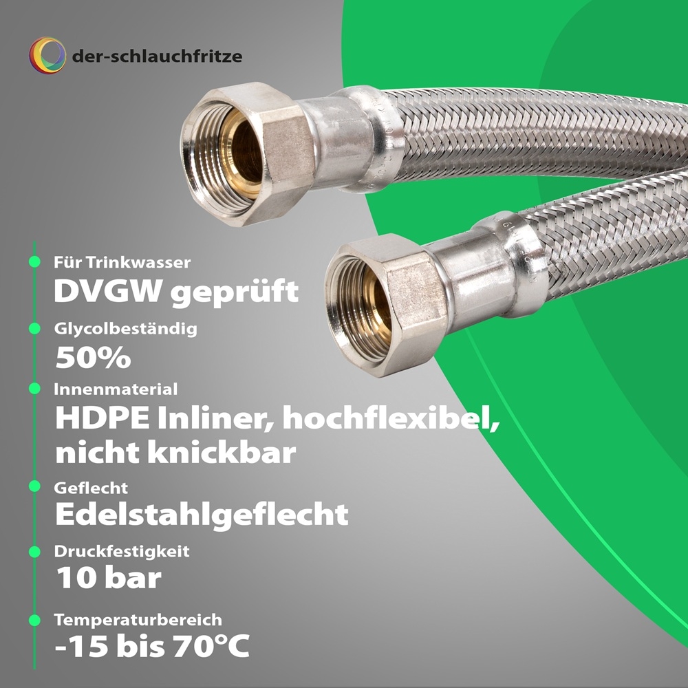 Flexschlauch 3/4"ÜM x 3/4"ÜM für Trinkwasser, DN19, Inliner HDPE, PN10, -15 bis 70°C, 3m – Bild 2
