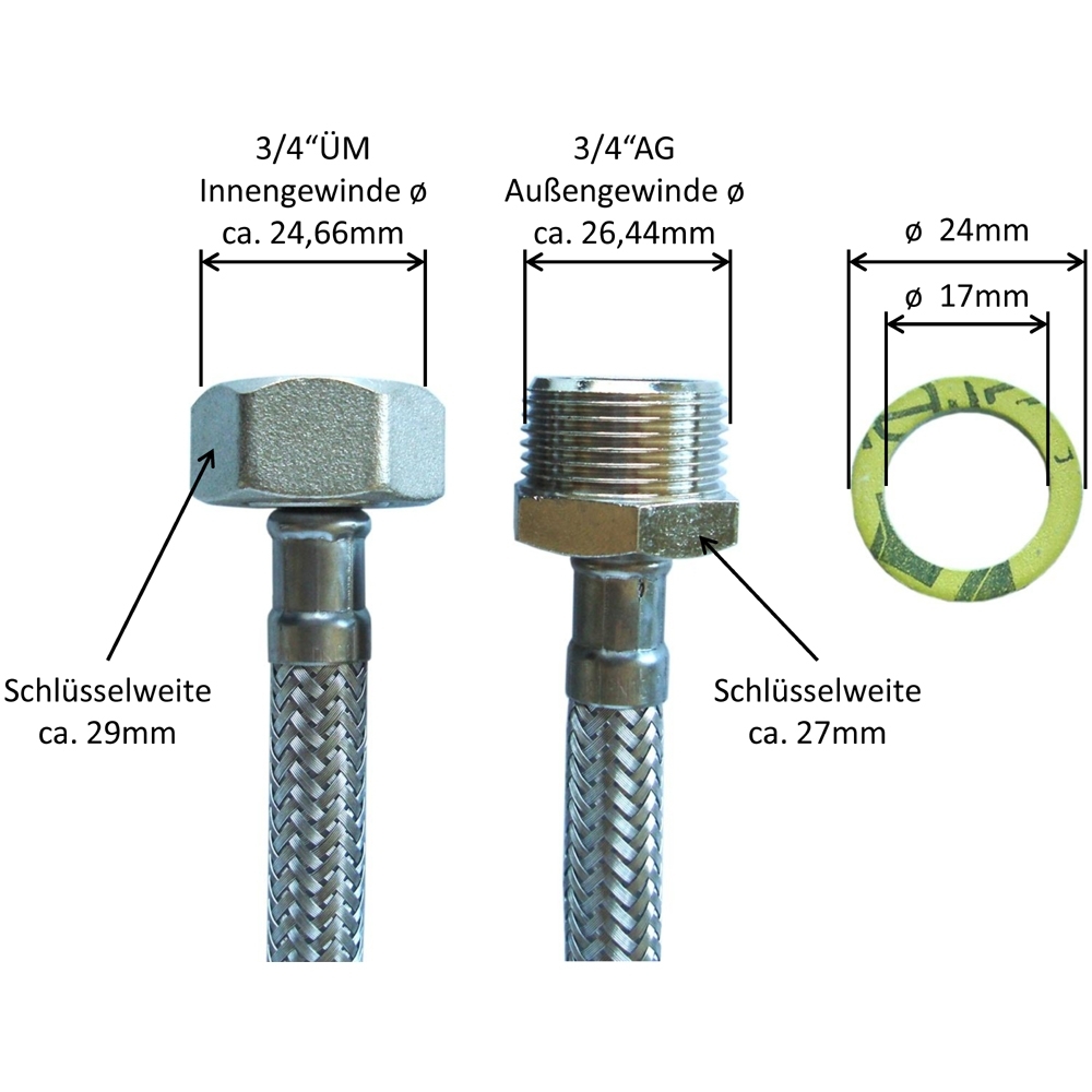 Flexschlauch 3/4"ÜM x 3/4"AG für Trinkwasser, DN08, Inliner HDPE, PN10, -15 bis 70°C, 1,5m – Bild 3