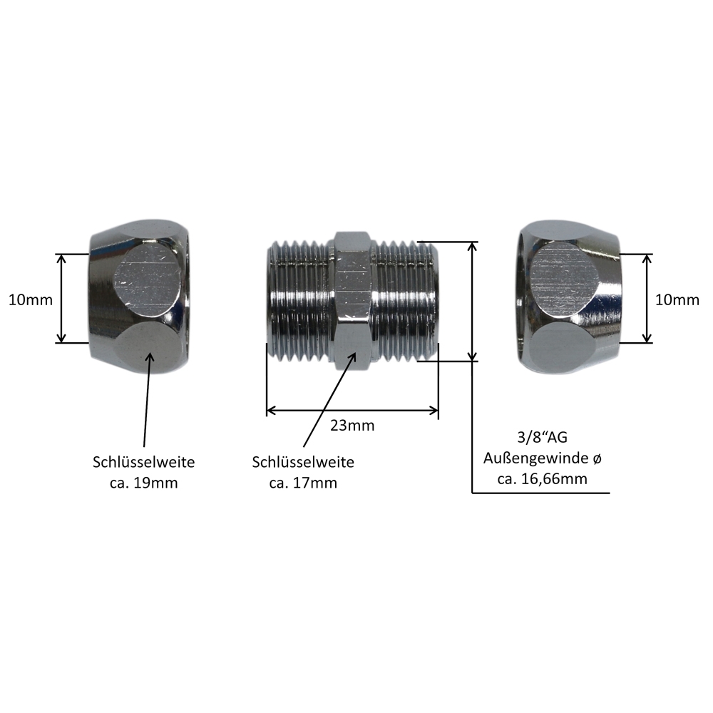 Doppel-Nippel 3/8", 10mm Quetschverschraubung für Sanitär – Bild 3