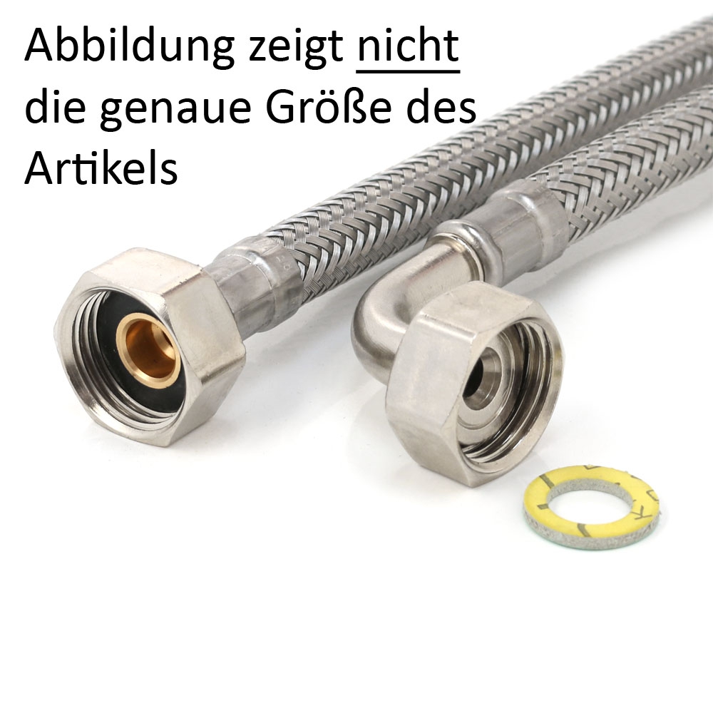Panzerschlauch DN08, 1/2"ÜM x 3/8"ÜM Bogen Trinkwasser DVGW, PN10, Geflecht VA, Seele HD-PE